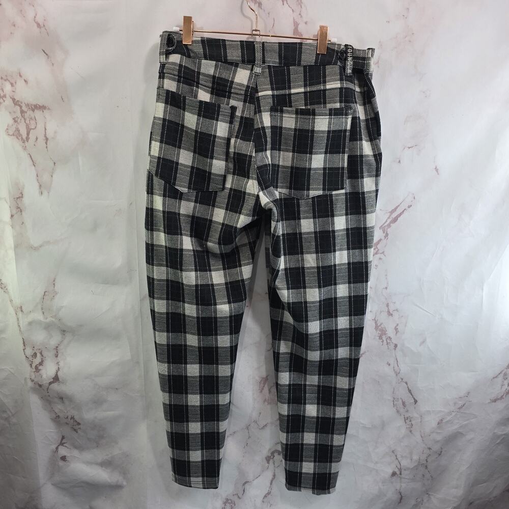 Youngla Pants Mens 34 X 30 Black White Plaid Slim Straight Leg Business